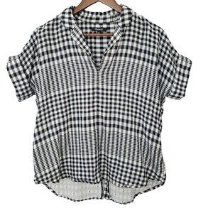 Madewell Plaid Flannel Popover Shirt Womens Size XS Split Hem Short Sleeve Top